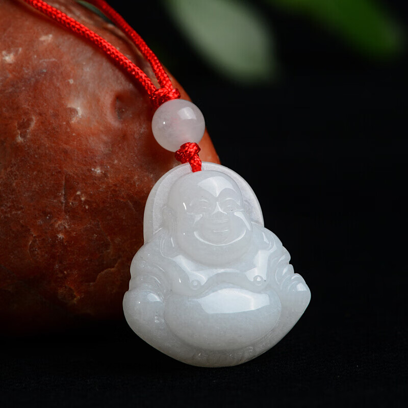 石头记(istone)京白玉弥勒佛玉坠男女款玉佛红绳项链