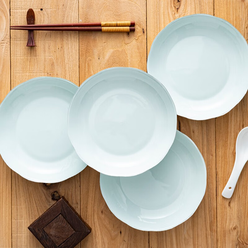 16件中式青瓷陶瓷碗盘碟套装 青瓷碗米饭碗防烫碗家用菜盘子碗筷勺子餐具 青瓷  4个装7英寸盘子