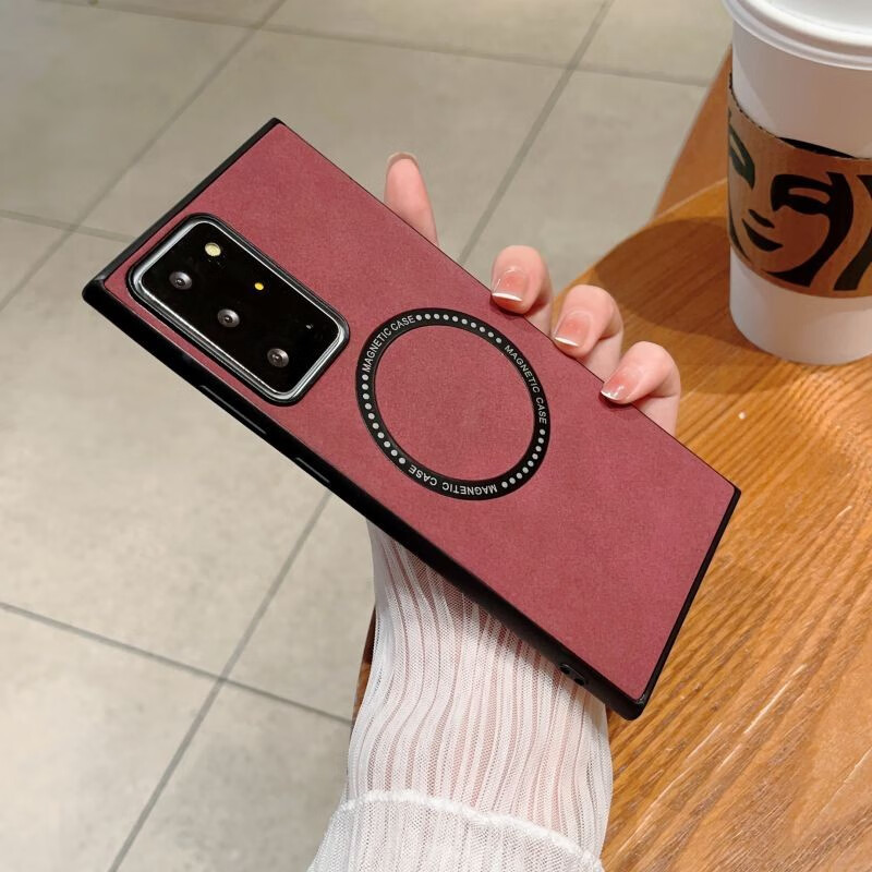 壳爵士 三星Note20Ultra手机壳Note20保护套Note20Plus新款车载磁吸羊巴皮镜头全包防摔时尚简约保护壳 【酒红】磁吸时尚全包 三星Note20Ultra