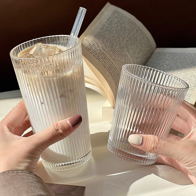 皇家洛克（ROYALLOCKE）牛奶杯吸管玻璃杯水杯女夏季家用喝冷饮果汁奶茶咖啡杯子 【矮款】透明杯1个