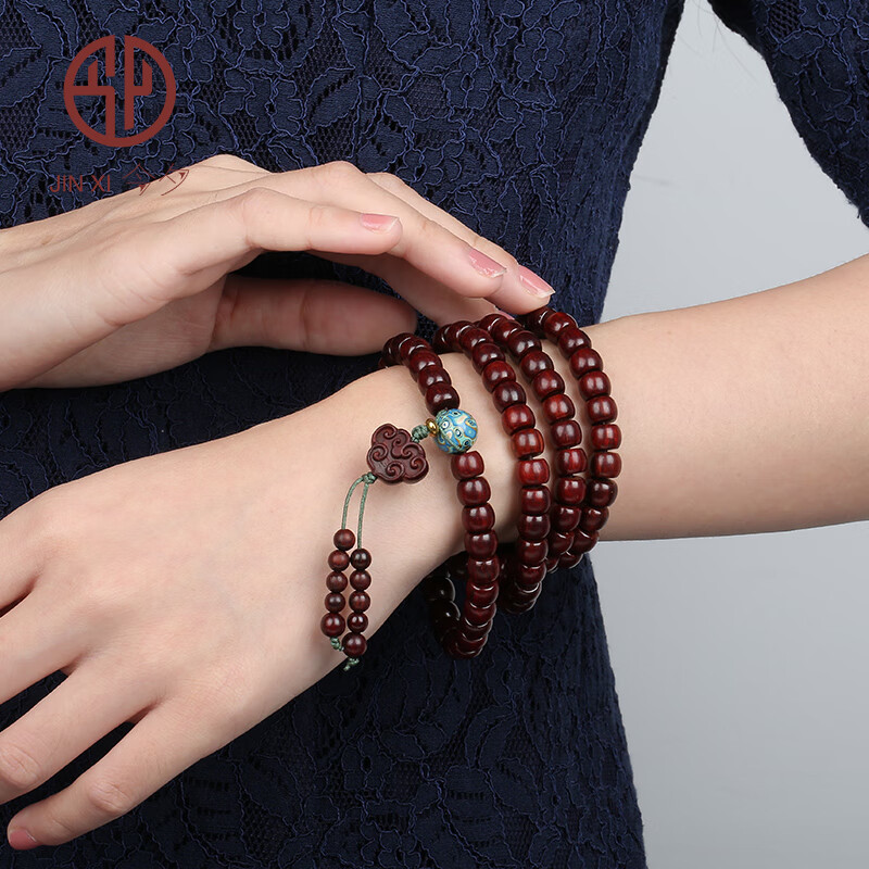 顺纹手链文玩念珠木饰印度紫檀男女配饰大漆珠礼品 苹果珠6*8mm 108颗