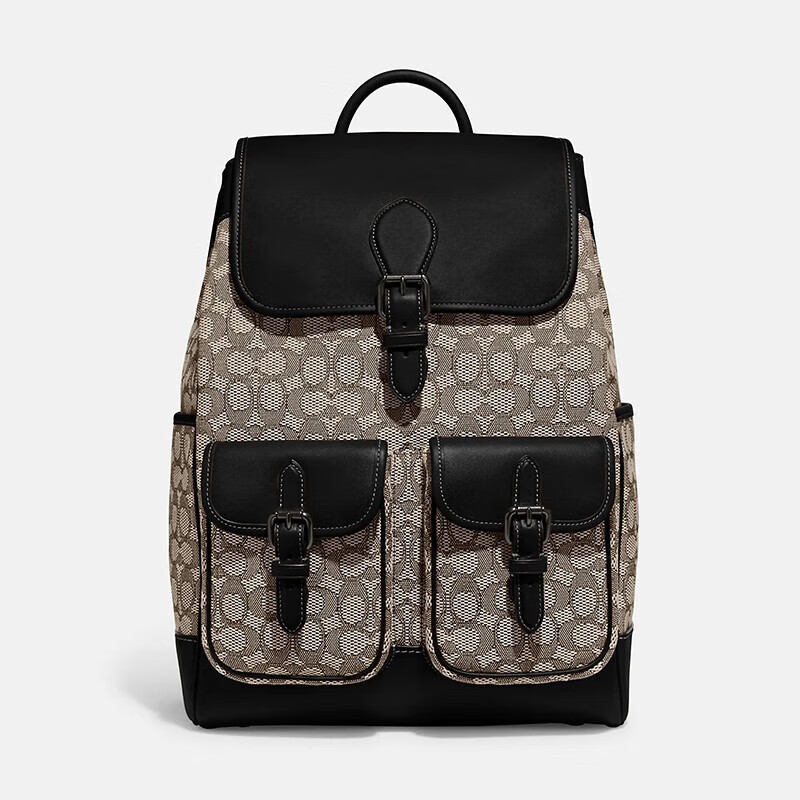 frankie 经典标志织物提花双肩包 男士大容量时尚背包 黑色 cocoa