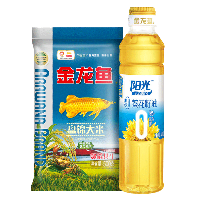 金龙鱼精选米油组合 零反葵花籽油400ml +东北大米500g （两款大米随机发货）