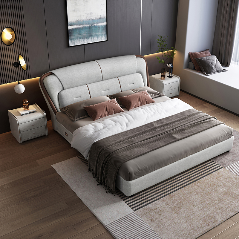 洛丹伦 双人床主卧新款单人1.5米皮床简约现代1.