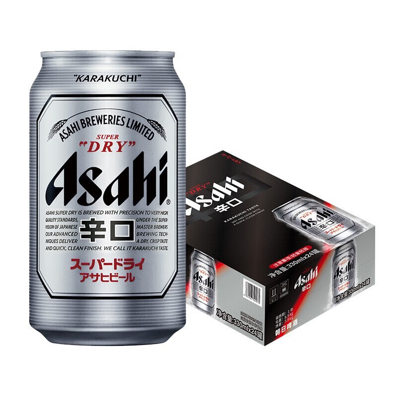 朝日(asahi)辛口超爽生啤酒日式小麦啤酒 国产辛口 330ml*24罐