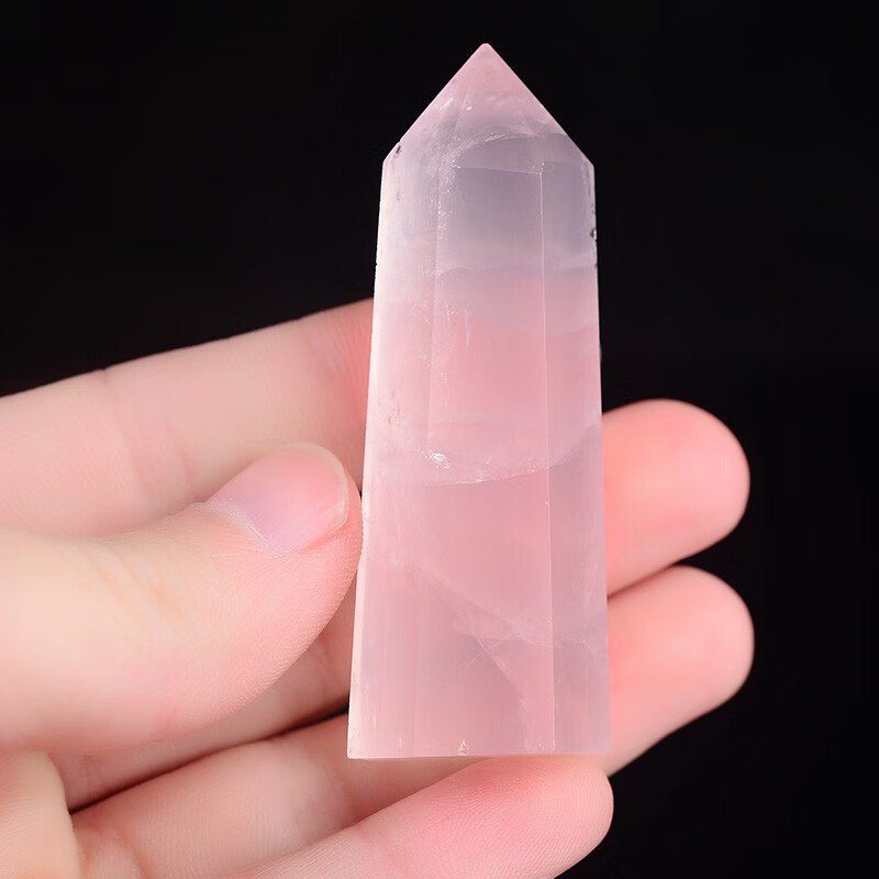 静晶阁粉水晶摆件天然原石粉晶能量矿石晶体矿石六棱柱水晶柱 4-5厘米