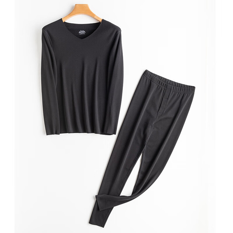 新款男士双面绒磨毛秋衣秋裤无痕保暖内衣套装 打底衫 男士灰色 M