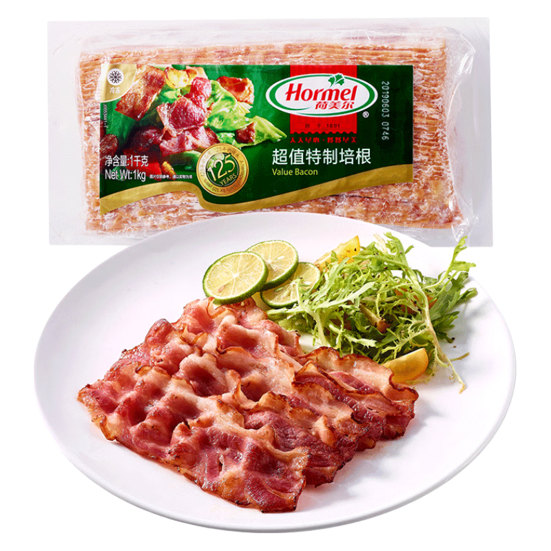 荷美爾（Hormel）超值特制培根1000g兒童早餐果木煙熏培根豬肉三明治火鍋燒烤烘培 超值特制培根1000g