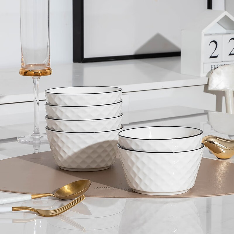 卡其派单个碗碟套装家用日式简约现代餐具陶瓷饭碗盘子自由搭配 钻石4.5英寸饭碗