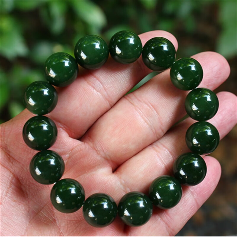 酷奇象(kuqixiang)收藏级新疆和田玉碧玉菠菜绿籽料男士手链女士手串