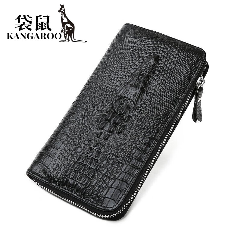 袋鼠(kangaroo)头层牛皮男士钱包长款手拿包大容量多卡位手抓包真牛皮