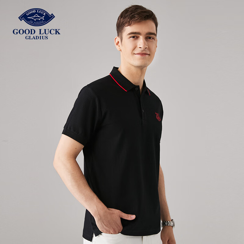 【新疆长绒棉】夏季新款短袖polo衫男时尚休闲纯色翻领ly23103 墨黑 s