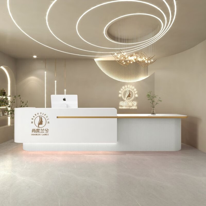 医美前台接待台轻奢时尚美容院服装店收银台咨询定制 烤漆白 白色造型