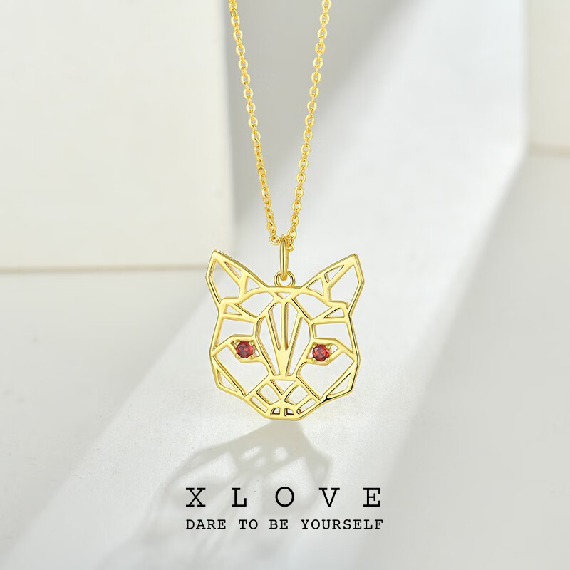 xlove 猫咪头项链女毛衣链送女朋友