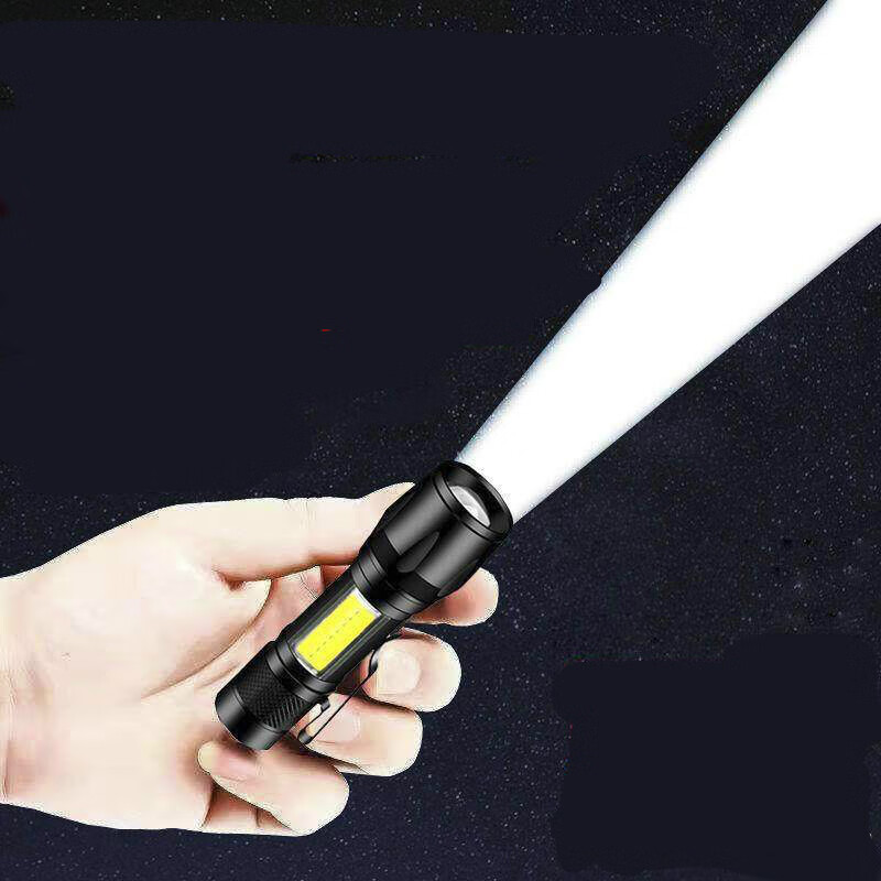 哲弘地手电筒简约 usb可充电小型 可变焦圆头侧灯款