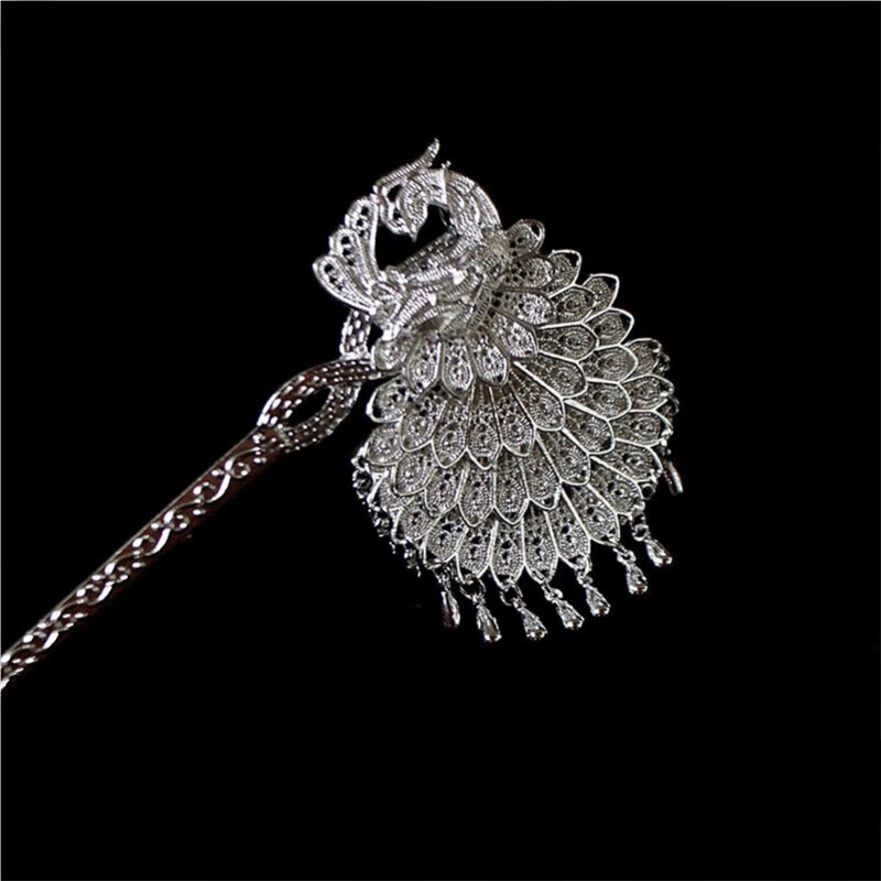 诗筠(shijun)苗银发簪苗族发饰复古民族风仿银女款 古典盘发步摇流苏