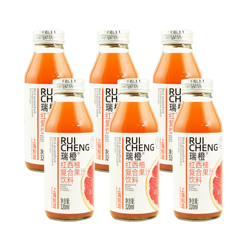 瑞橙瑞橙复合果汁饮料 320ml 玻璃瓶 红西柚味6瓶