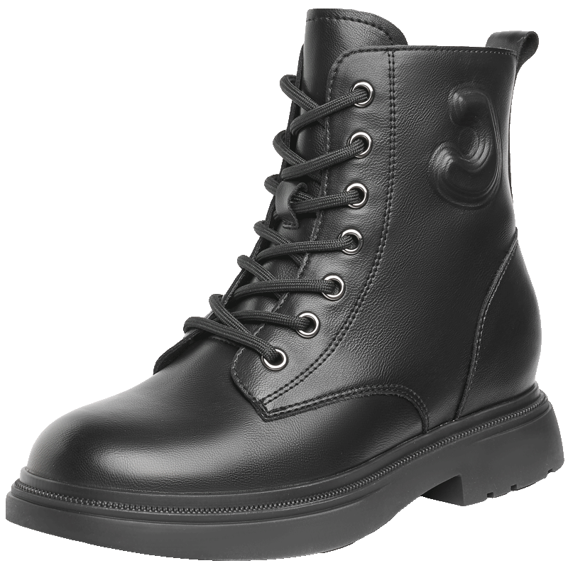 卓詩(shī)尼馬丁靴女冬季百搭學(xué)院風(fēng)平底中跟系帶短筒休閑靴 黑色 35 