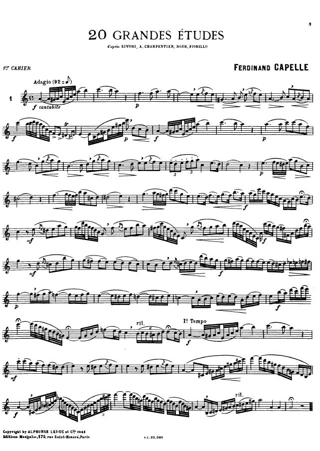 卡培尔勒 Capelle 20首双簧管或萨克斯大练习曲 IFC.1 电子版原版 第一卷(第1-10首)
