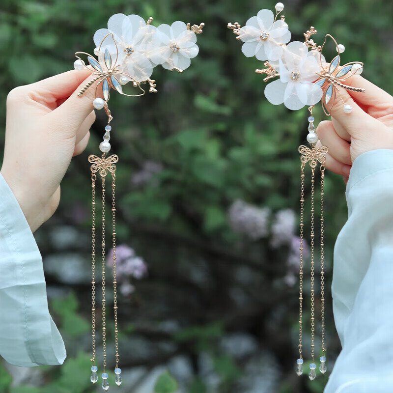 侨沁小发夹大人款汉服发饰仙气蜻蜓发夹古风头饰步摇流苏全套对夹儿