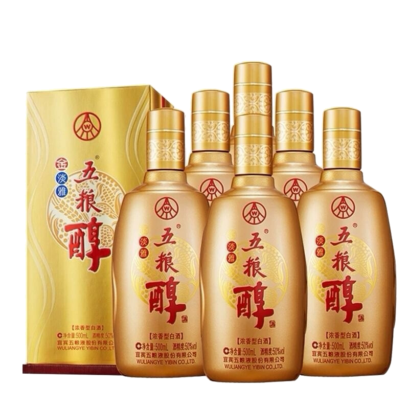 五粮液(WULIANGYE)宜宾总厂 五粮液五粮醇浓香型白酒粮食酿造宴请送礼佳品白酒整箱 50度 500mL 6瓶 五粮醇金淡雅