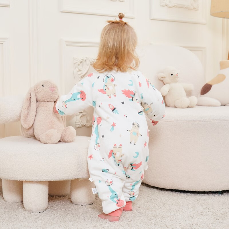甜蜜礼物棉分腿睡袋婴幼儿童男女宝宝防踢被可拆袖抱被秋冬季新款睡衣 60g棉按扣裆【春秋16-22度】太空 90码(身高80-90CM)12-24个月