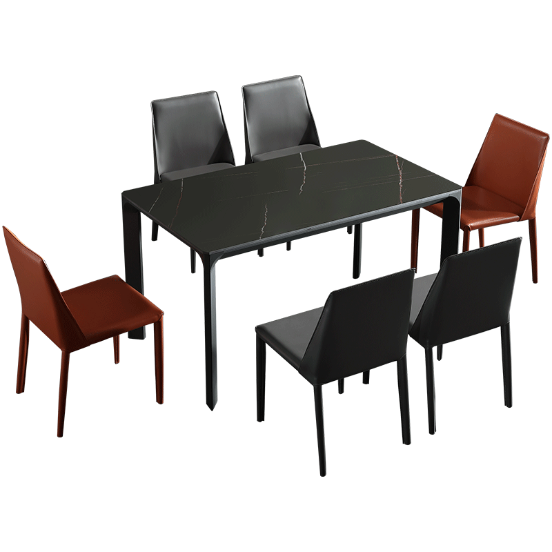 DC餐厅成套家具 一桌四椅组合一桌六椅长方形可定制尺寸现代轻奢极简耐刮耐热岩板金属框架黑色桌面餐桌椅 1.4m餐桌+餐椅(一桌四椅)