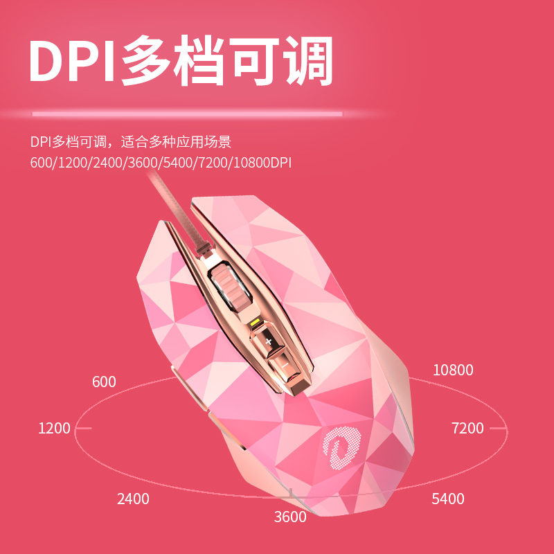 达尔优(dareu)牧马人尊享版 EM925pro 鼠标 游戏鼠标 鼠标有线 RGB炫光鼠标 电竞鼠标 10800DPI 粉色钻石版