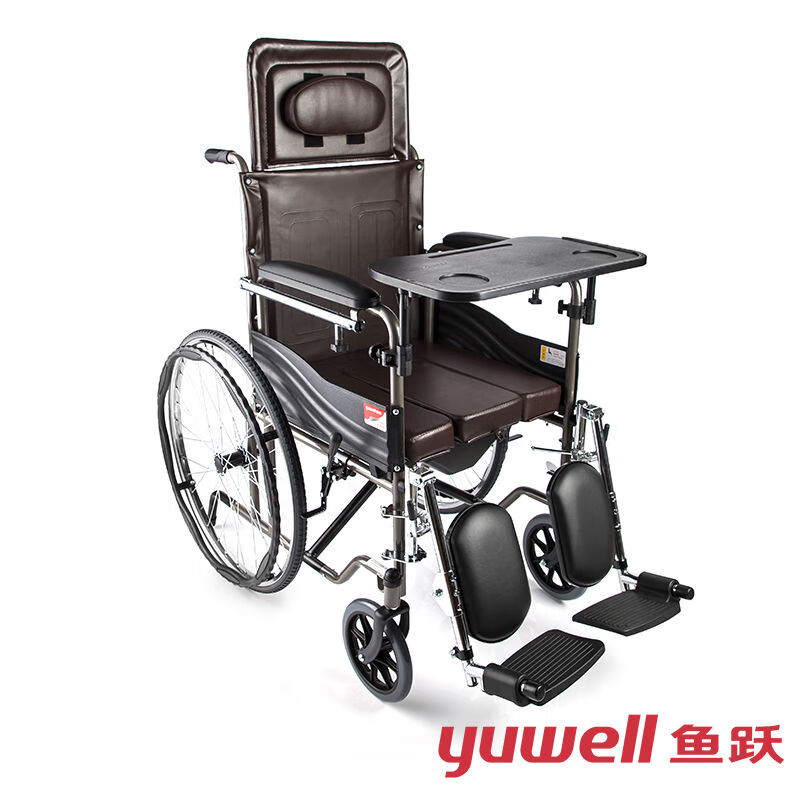 鱼跃(yuwell)轮椅h059b型折叠轻便带坐便器多功能靠背可躺手扶式 h059