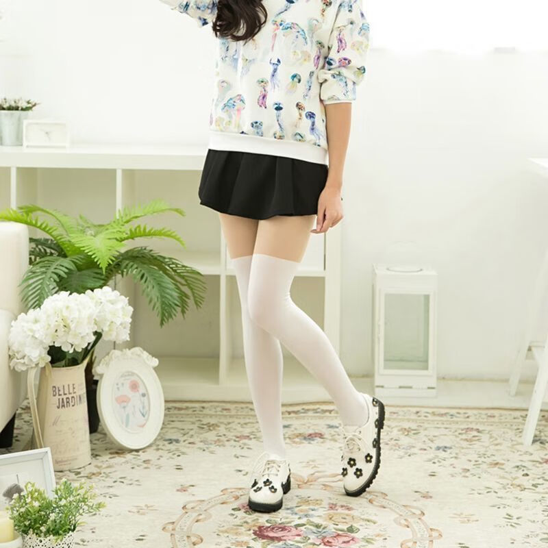 假过膝袜白色拼接丝袜薄款女假高筒袜假大腿袜连裤袜连 裤袜上肤下白1