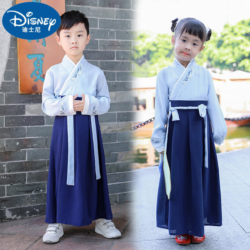 国学汉服中国风民族传统演出服男孩唐装亲子男童茶艺古装春秋 浅蓝色