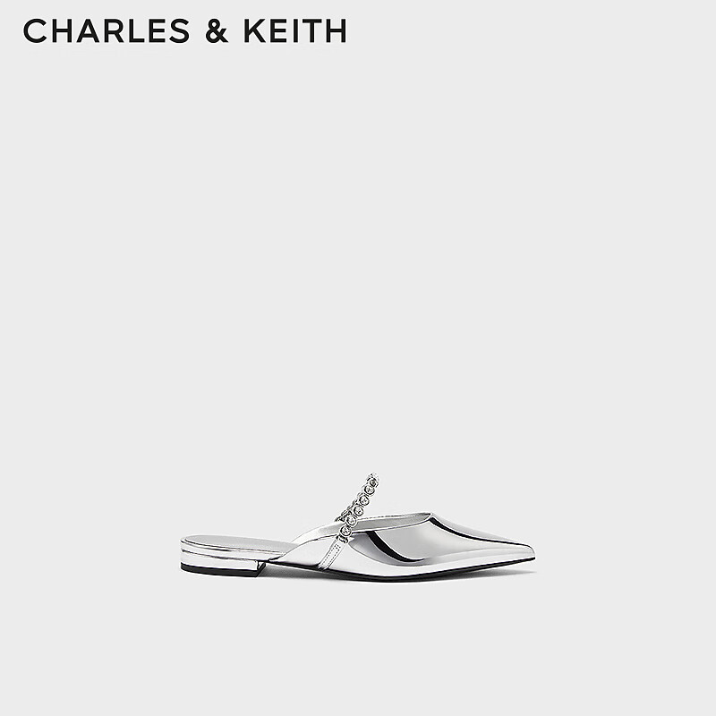 CHARLES&KEITH宝石链条尖头穆勒鞋女CK1-70900437 Silver银色 38