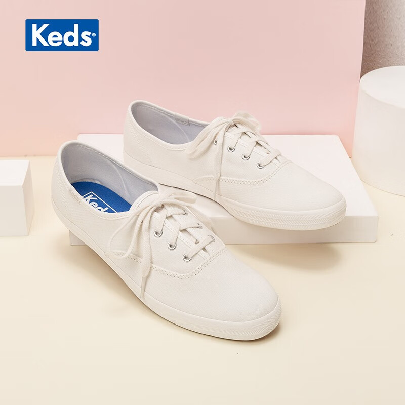 Keds 女款 帆布鞋 新款平底休闲板鞋 奶油色小白鞋  WF54515 奶油色 36