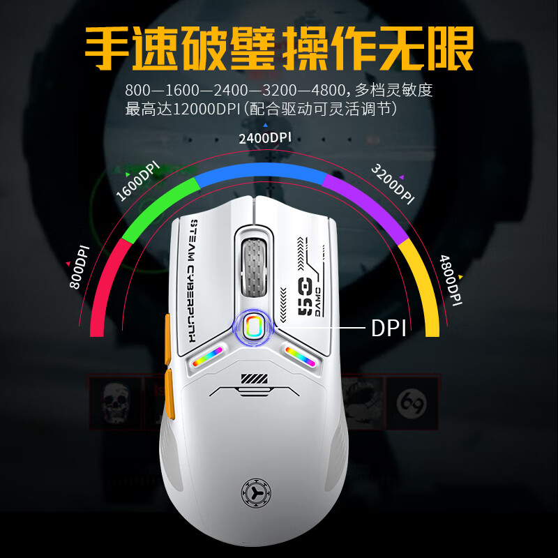 卡佐（AZZOR）AZ50无线鼠标蓝牙三模有线游戏鼠标电竞人体工学宏rgb吃鸡lol/csgo台式笔记本电脑通用 三模版冰川白【原相3311＋1亿次微动】
