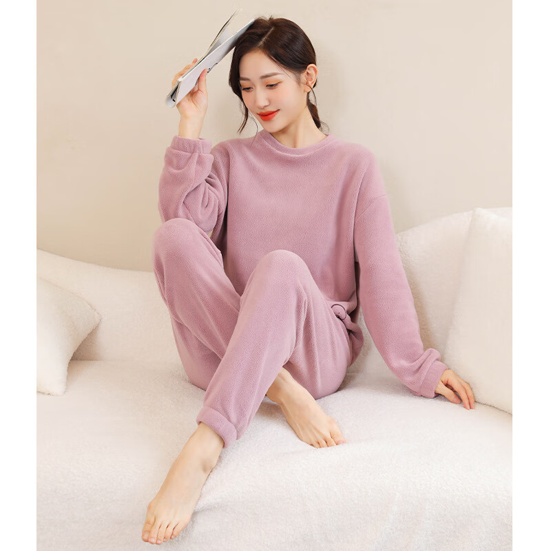 秋冬家居服女加厚加绒温暖抱抱套装可爱小熊珊瑚绒套头睡衣少女款