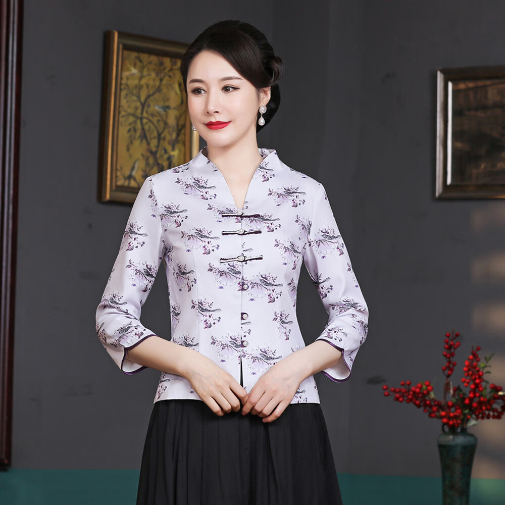 旗袍上衣中老年套装女妈妈秋装婚宴礼服新款唐装工服旗袍外套减龄时髦