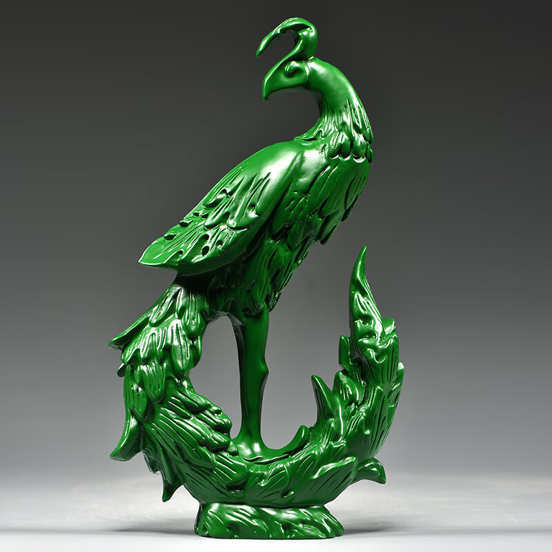 绿色木质精雕凤凰高12cm