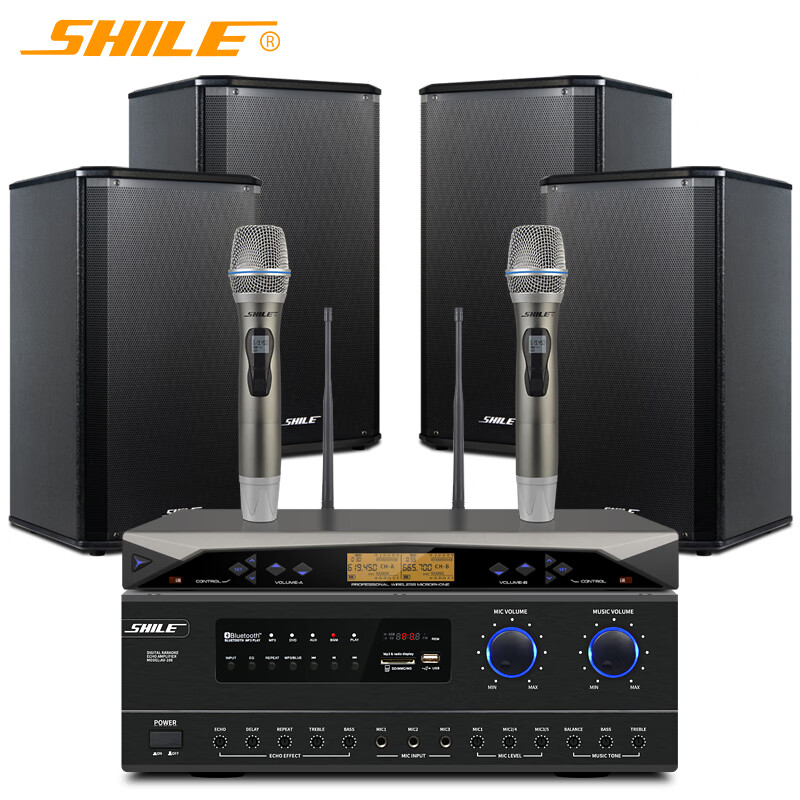 狮乐（SHILE）专业会议室音箱 公司培训室教室功放音响无线话筒组合套装 AV-108/BX-108/SH-11