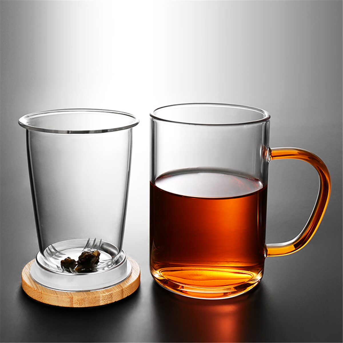 八玺（BAXI）耐热玻璃杯茶水分离办公室茶杯家用带茶滤水杯泡茶杯子可加热茶具 养心杯（三件套） 450ml 1只 简约茶水分离办公室玻璃杯