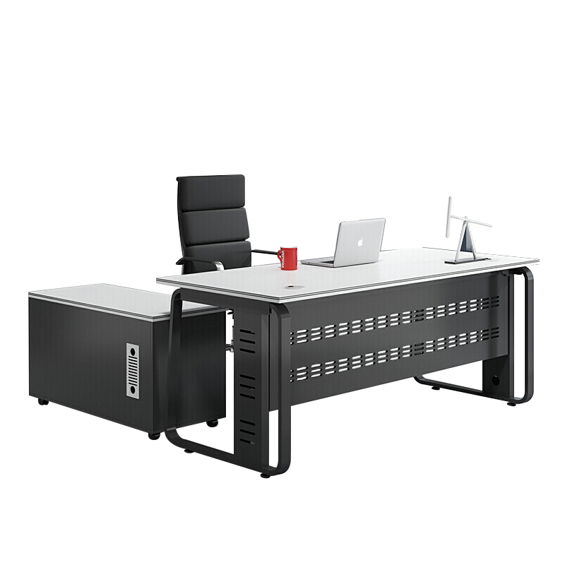 圣黎 老板办公桌班台简约现代总裁桌经理主管桌 2.0*0.8米【侧柜+椅】