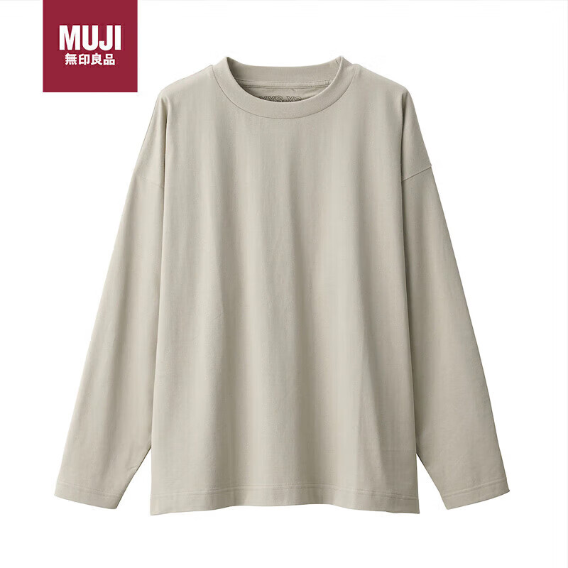 无印良品（MUJI）女式 天竺编织 长袖T恤 BFB72A3S 浅米色 L-XL
