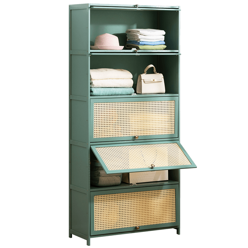 木马人多层收纳柜子置物柜家用简易储物柜简易整理衣物宿舍多功能边角柜带门防尘阳台柜矮柜杂物柜 【透气翻门】五层80长(加深宽度32cm)