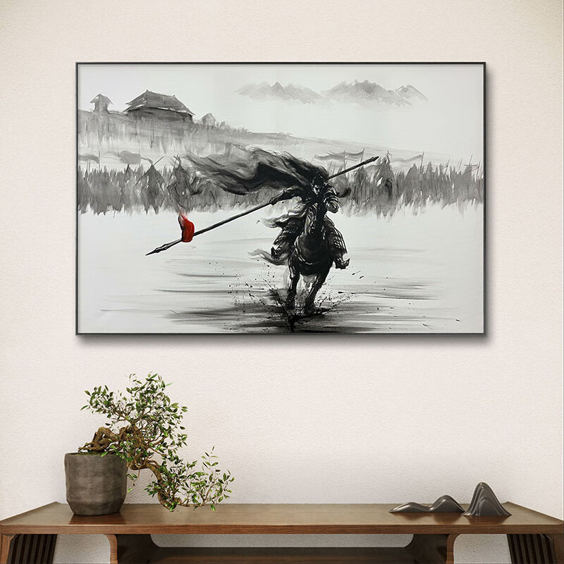 家小优武将常山赵子龙画像水墨画江湖中式水墨画新中式客厅装饰画常山