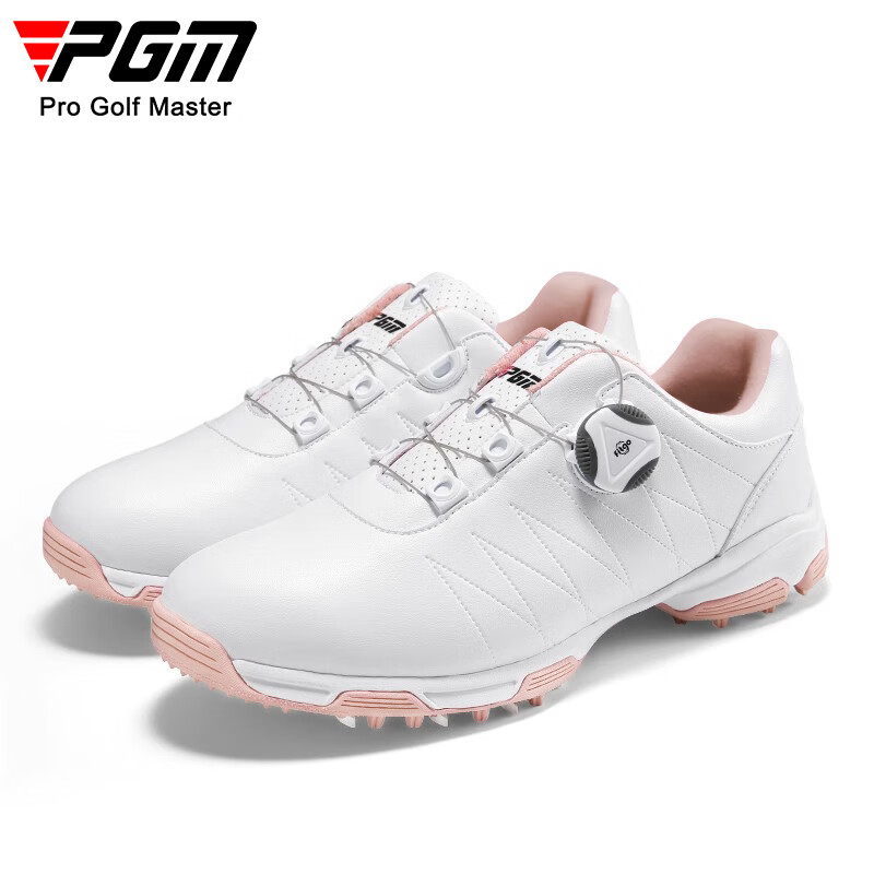 PGM 高尔夫球鞋 女款运动鞋 防侧滑钉鞋 防水鞋子 XZ082-粉色B【旋扣鞋带】 38码