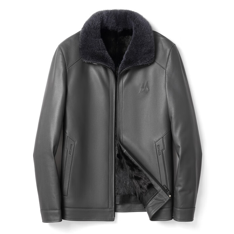 貂水貂内胆山羊皮外套中年男真皮皮衣父亲貂皮大衣短款海宁皮草 灰色