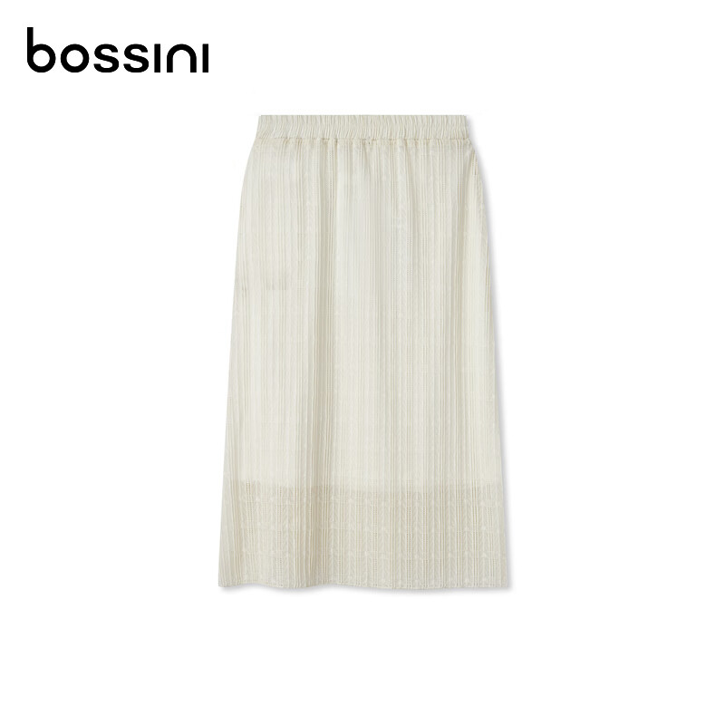 堡狮龙bossini女款夏季新品宽松休闲时尚垂感百褶半身长裙 2612米白色 S
