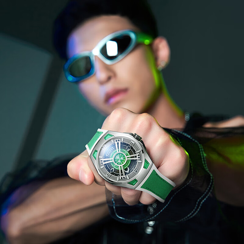 布加迪(BONEST GATTI)德国表2026款全自动机械表镂空手表男夜光男士腕表送男友生日礼物 BG5803-A3银壳绿面