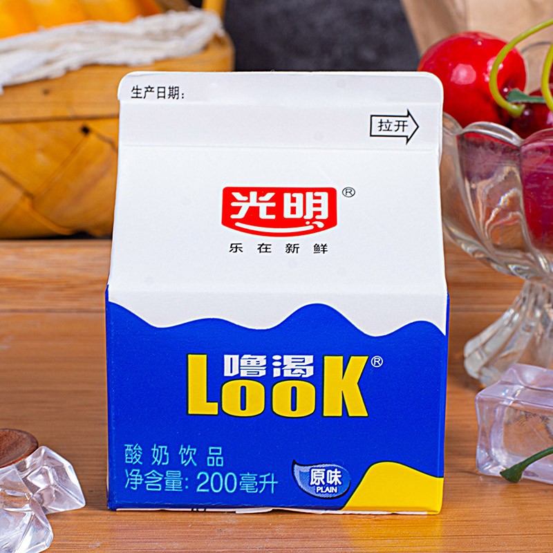光明噜渴look200ml酸奶饮品盒装原味白桃慕斯味低温营养 原味噜渴200