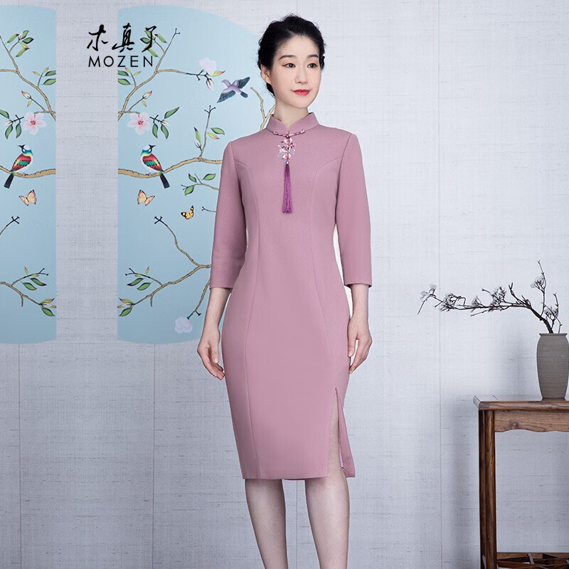 木真了旗袍中式刺绣中长袖春秋款旗袍礼服903 19色 M怎么看?