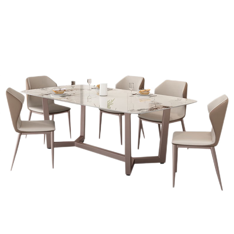 快乐之源 V字轻奢岩板餐桌家用客厅小户型简约现代网红不锈钢餐桌椅组合 1.3米餐桌 岩板餐桌